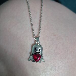 Silver Shark Pendant Necklace with Red Heart